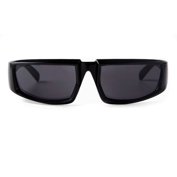 Black Y2K Trendy Wrap Around Silver Futuristic Unisex Rave Party Fashion Glasses - Picture 5 of 5